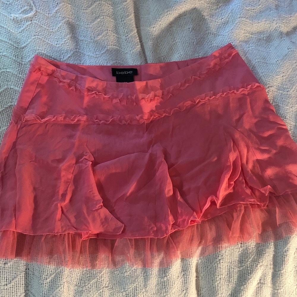 Bebe Pink Ruffled Mini Skirt